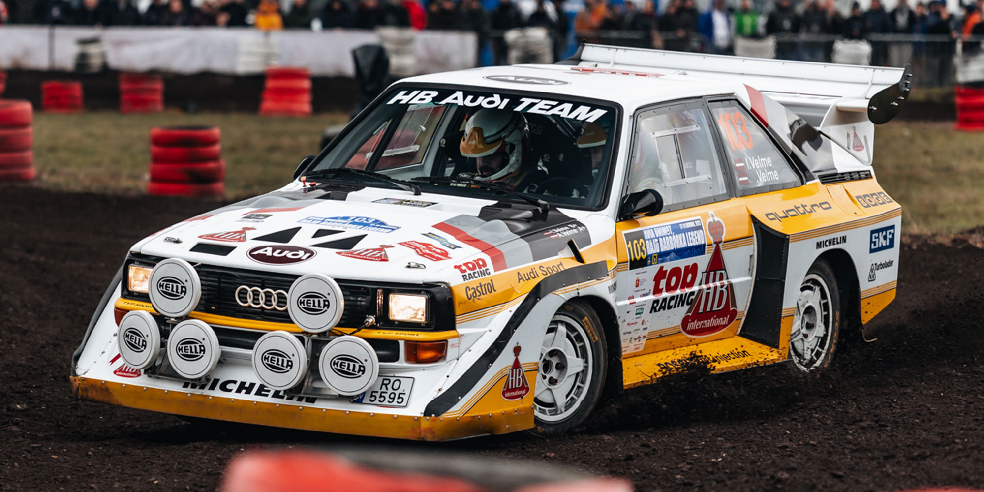 Ivars Velme w Audi Quattro S1 E2 w barwach Top Racing
